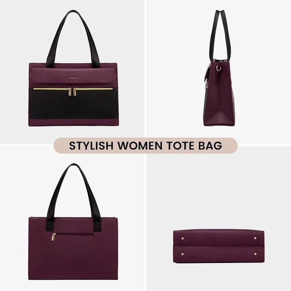 LOVEVOOK Black & Purple Aphrodite Tote Laptop Business Diaper Bag - Picture 4 of 10